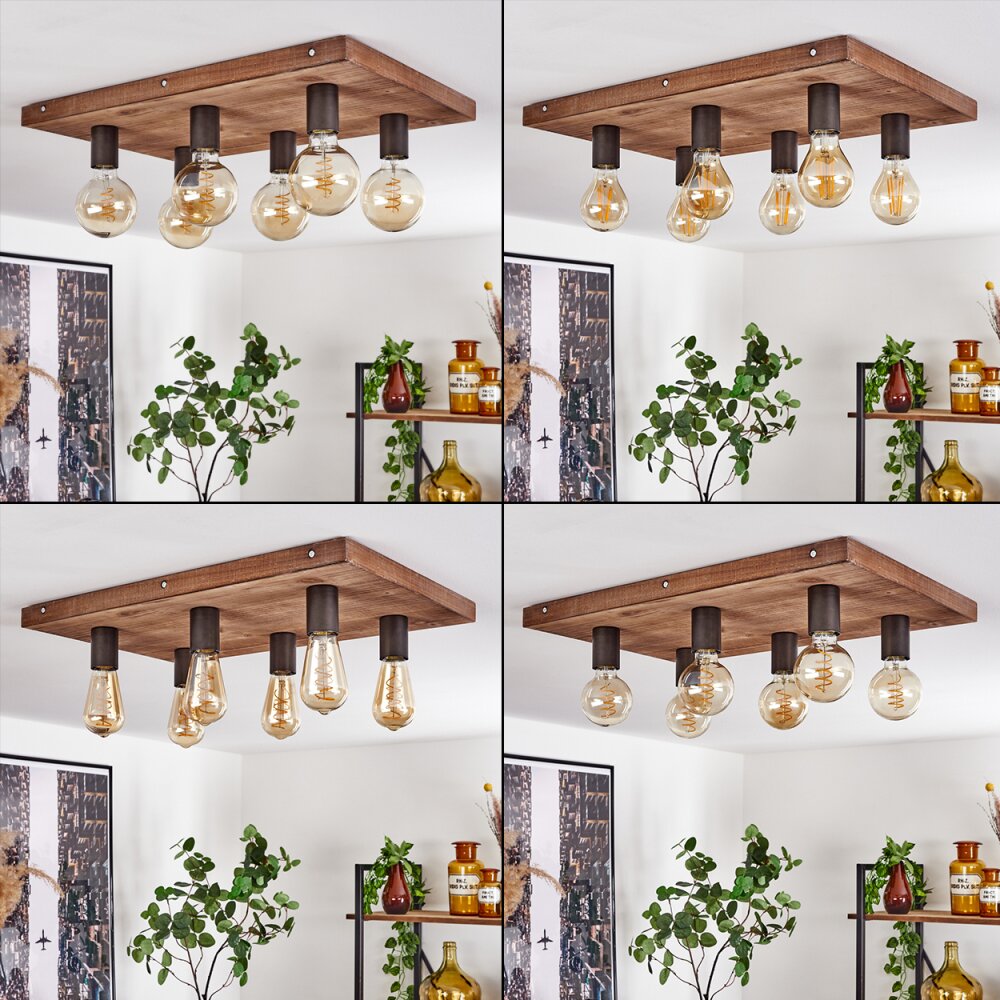Amnicon Plafoniera Legno chiaro, Nero, 6-Luci