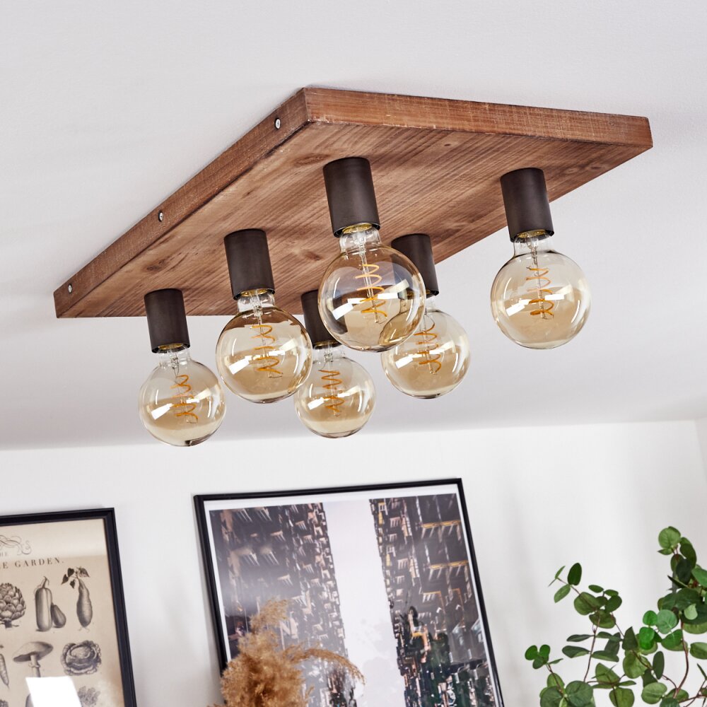 Amnicon Plafoniera Legno chiaro, Nero, 6-Luci