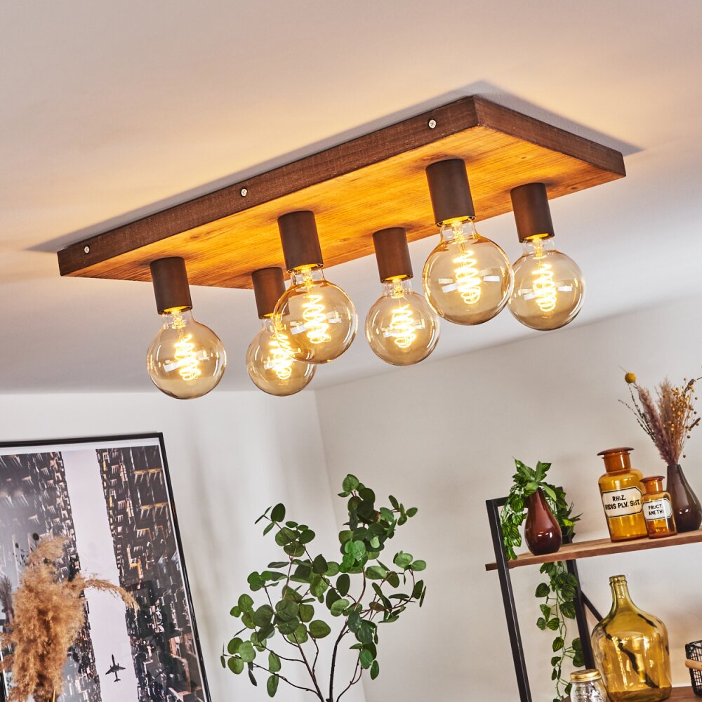 Amnicon Plafoniera Legno chiaro, Nero, 6-Luci