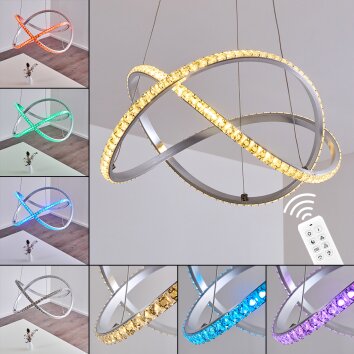 Saginaw Lampadario a sospensione LED Nichel opaco, 1-Luce, Telecomando, Cambia colore