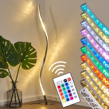 Saginaw Lampada da terra LED Nichel opaco, 1-Luce, Telecomando, Cambia colore