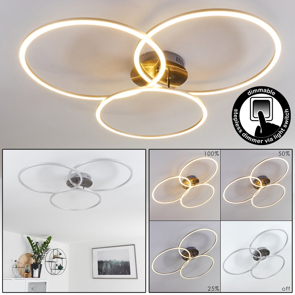 Johsa Plafoniera LED Nichel opaco, Argento, 3-Luci main product photo
