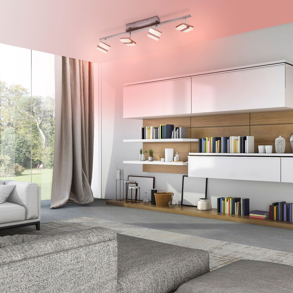 Leuchten-Direkt LOLAsmart-SABI Plafoniera LED Nichel opaco, 4-Luci, Telecomando, Cambia colore main product photo