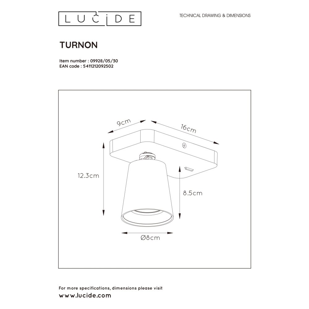 Lucide TURNON Faretto da parete LED Nero, 1-Luce