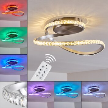 Saginaw Plafoniera LED Nichel opaco, 1-Luce, Telecomando, Cambia colore