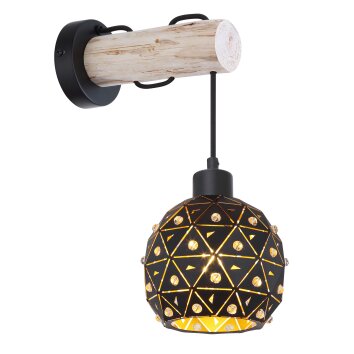 Globo JODIE Applique Legno chiaro, Nero, 1-Luce