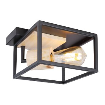 Globo HAGAR Plafoniera Legno chiaro, Nero, 1-Luce