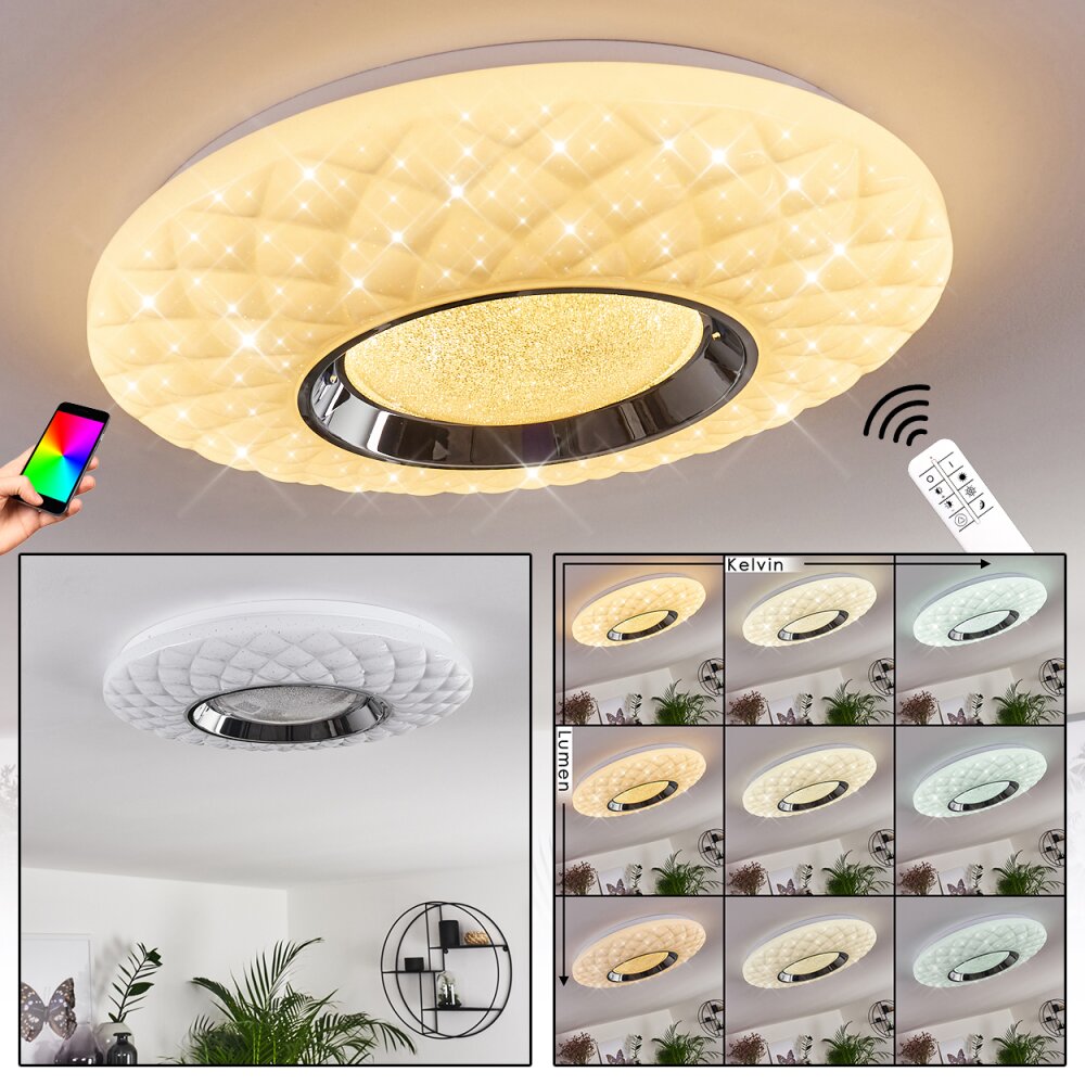 Roseto Plafoniera LED Cromo, Trasparente, chiaro, Bianco, 1-Luce, Telecomando main product photo