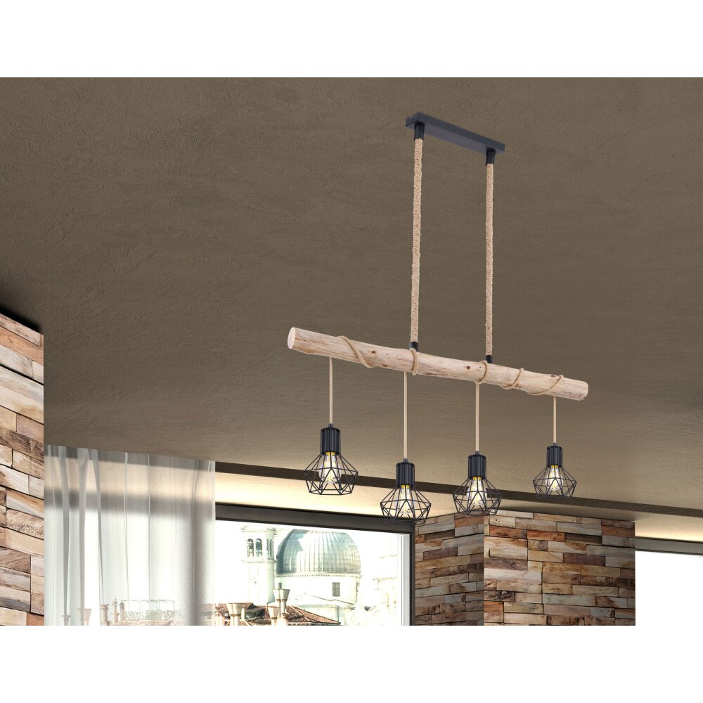 Globo PRISKA Lampadario a sospensione Marrone, Legno chiaro, Nero, 4-Luci main product photo
