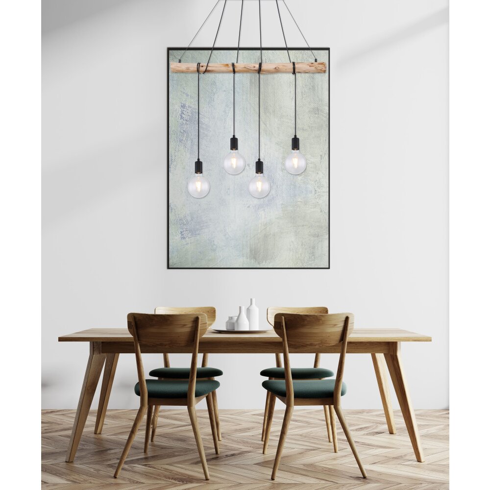 Globo AUSTON Lampadario a sospensione Legno chiaro, Nero, 4-Luci main product photo