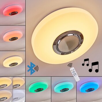 Sambani Plafoniera LED Cromo, Bianco, 1-Luce, Telecomando, Cambia colore
