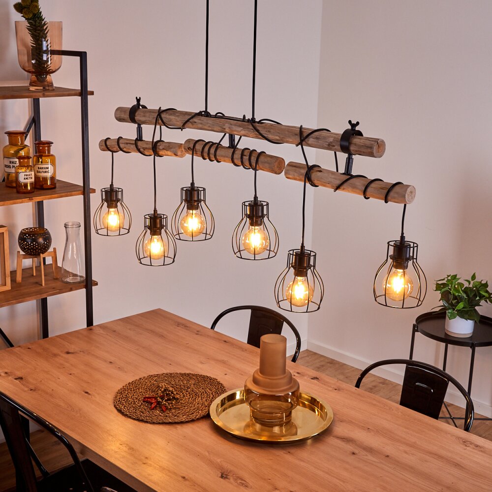 Gondo Lampada a Sospensione Legno chiaro, Nero, 6-Luci main product photo