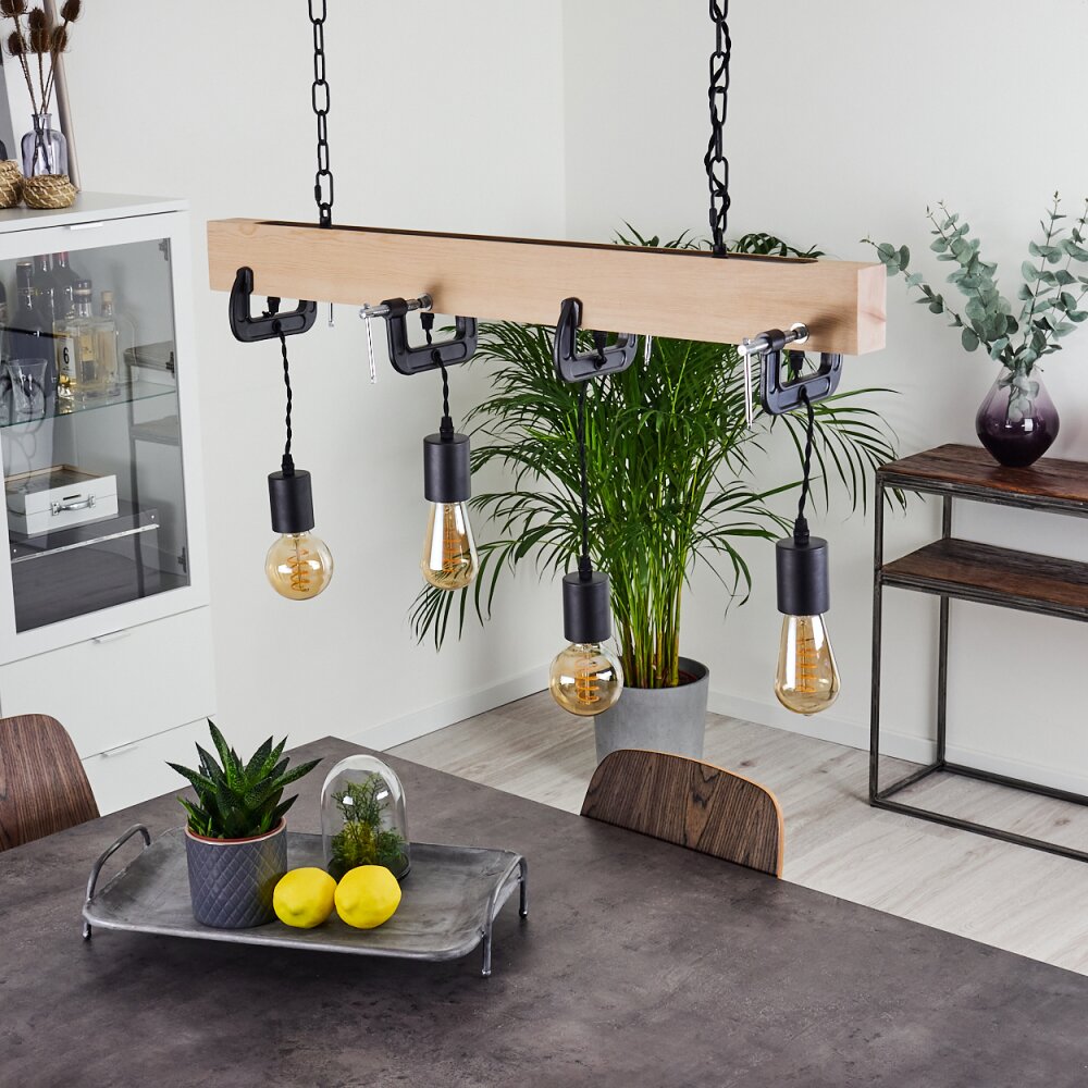 Hautahi Lampada a Sospensione Legno chiaro, Nero, 4-Luci