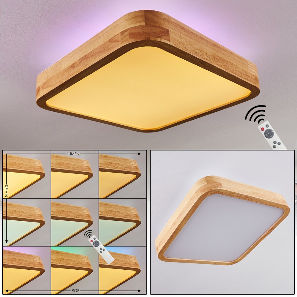 Batamoto Plafoniera LED Legno chiaro, Bianco, 2-Luci, Telecomando, Cambia colore main product photo
