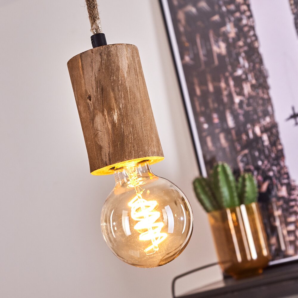 Chapana Lampada a Sospensione Marrone, Legno chiaro, Nero, 3-Luci