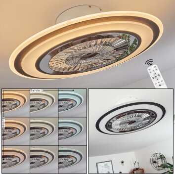 Terradura ventilatore da soffitto LED Cromo, Nero, Bianco, 1-Luce, Telecomando