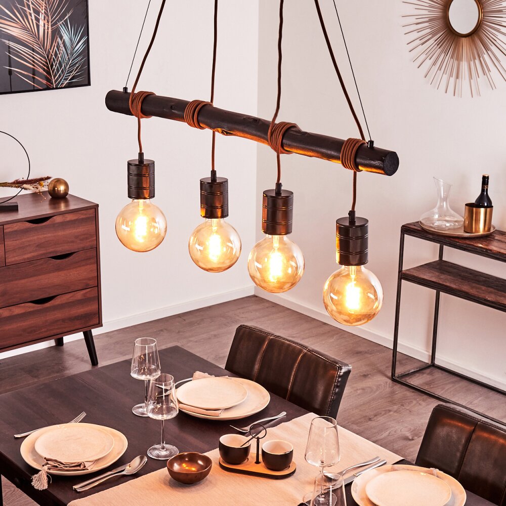 Ajaccio Lampada a Sospensione Legno scuro, Nero, 4-Luci main product photo