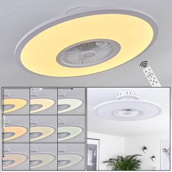 Marmorta ventilatore da soffitto LED Bianco, 1-Luce, Telecomando