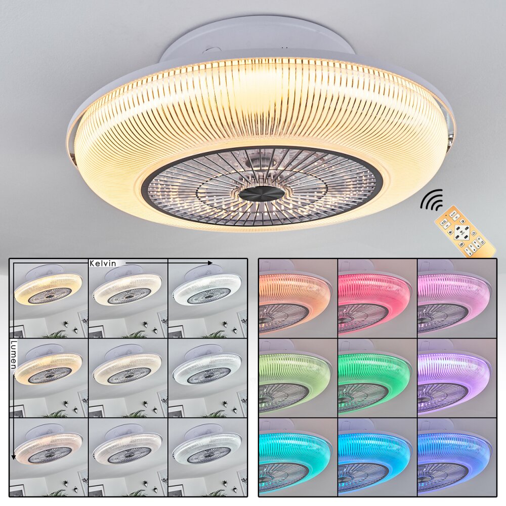 Riccione ventilatore da soffitto LED Bianco, 1-Luce, Telecomando, Cambia colore main product photo
