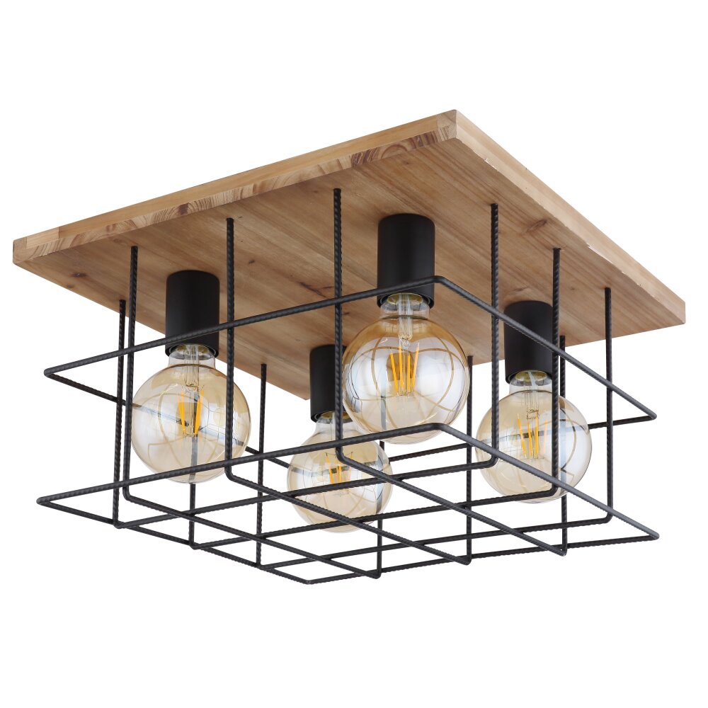 Globo MERRIL Plafoniera Legno chiaro, Nero, 4-Luci