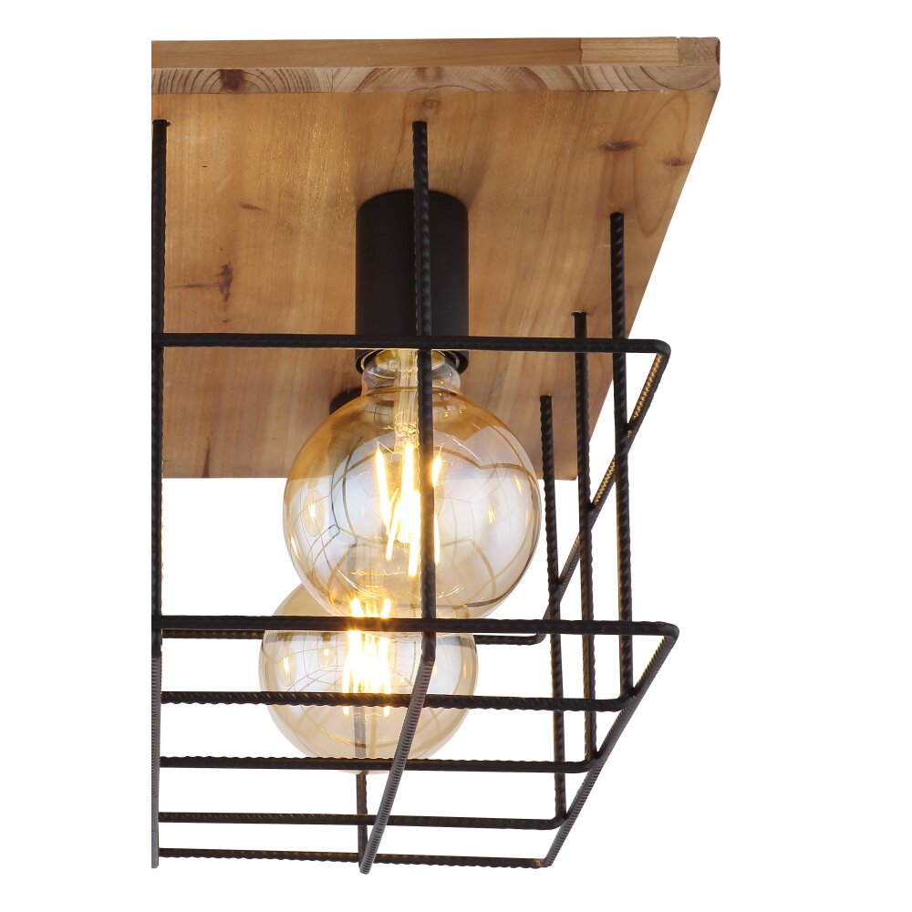 Globo MERRIL Plafoniera Legno chiaro, Nero, 4-Luci