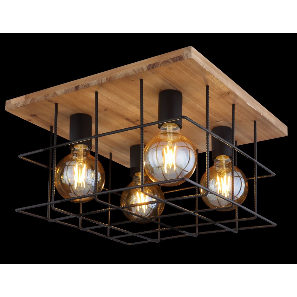Globo MERRIL Plafoniera Legno chiaro, Nero, 4-Luci