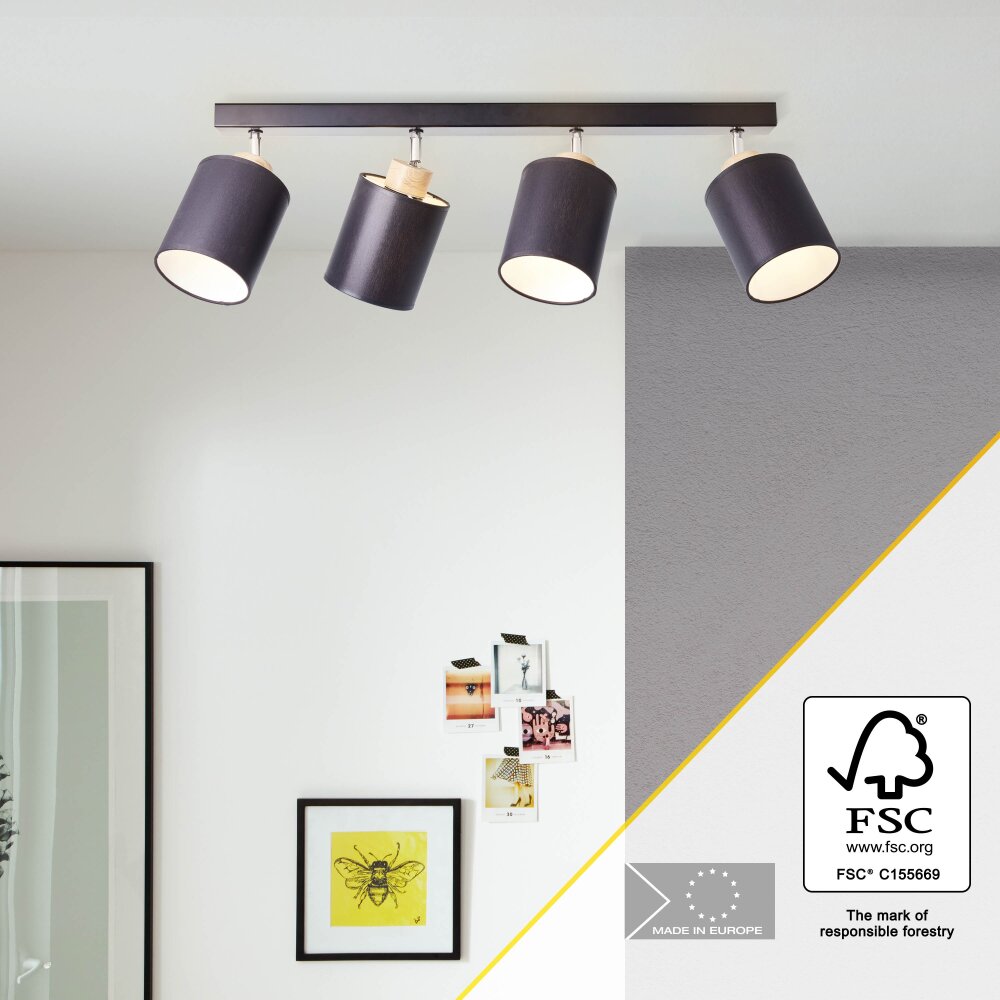 Brilliant Vonnie Plafoniera Legno chiaro, Nero, 4-Luci main product photo