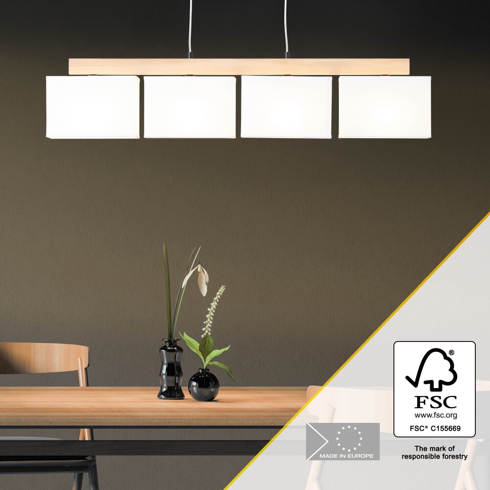Brilliant Rayan Lampada a Sospensione Legno chiaro, Nero, 4-Luci main product photo