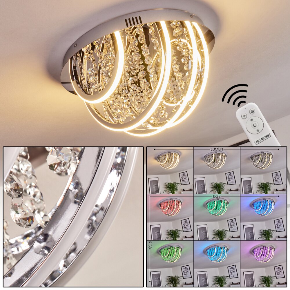 Toirano Plafoniera LED Cromo, con effetto brillante, Argento, Bianco, 2-Luci, Telecomando, Cambia colore main product photo