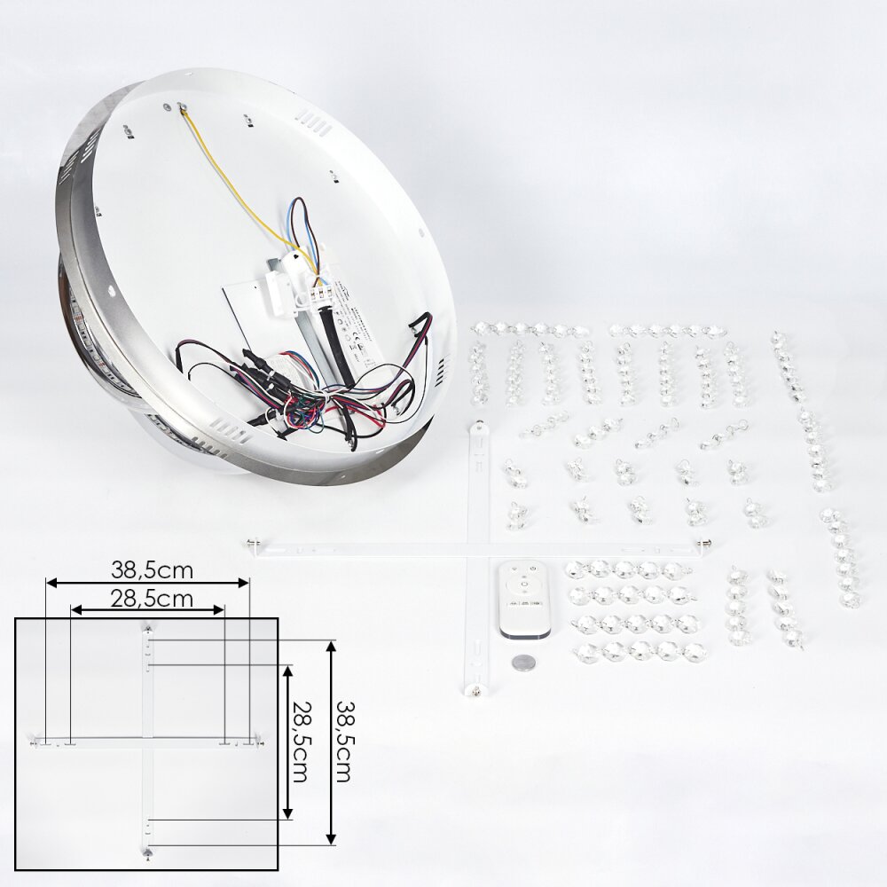 Toirano Plafoniera LED Cromo, con effetto brillante, Argento, Bianco, 2-Luci, Telecomando, Cambia colore