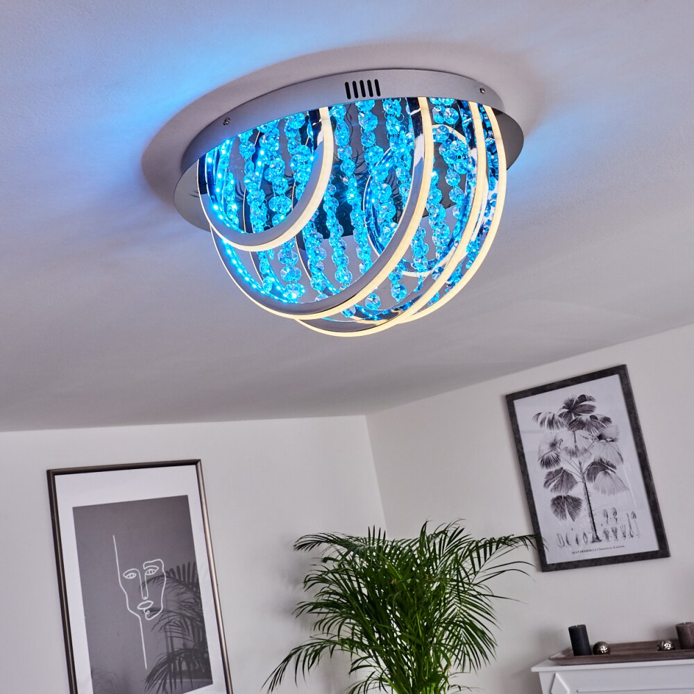 Toirano Plafoniera LED Cromo, con effetto brillante, Argento, Bianco, 2-Luci, Telecomando, Cambia colore