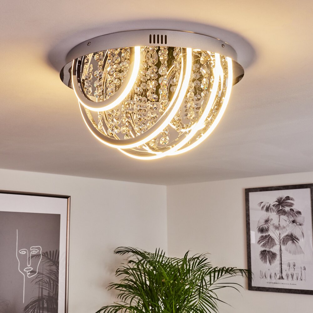 Toirano Plafoniera LED Cromo, con effetto brillante, Argento, Bianco, 2-Luci, Telecomando, Cambia colore