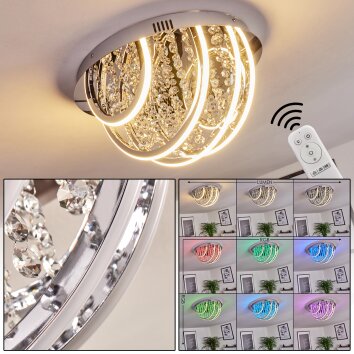 Toirano Plafoniera LED Cromo, con effetto brillante, Argento, Bianco, 2-Luci, Telecomando, Cambia colore