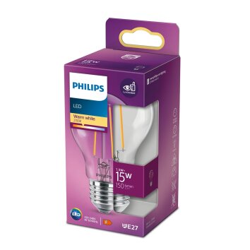 Philips LED E27 1,5 Watt 2700 Kelvin 150 Lumen Trasparente, chiaro, 1-Luce