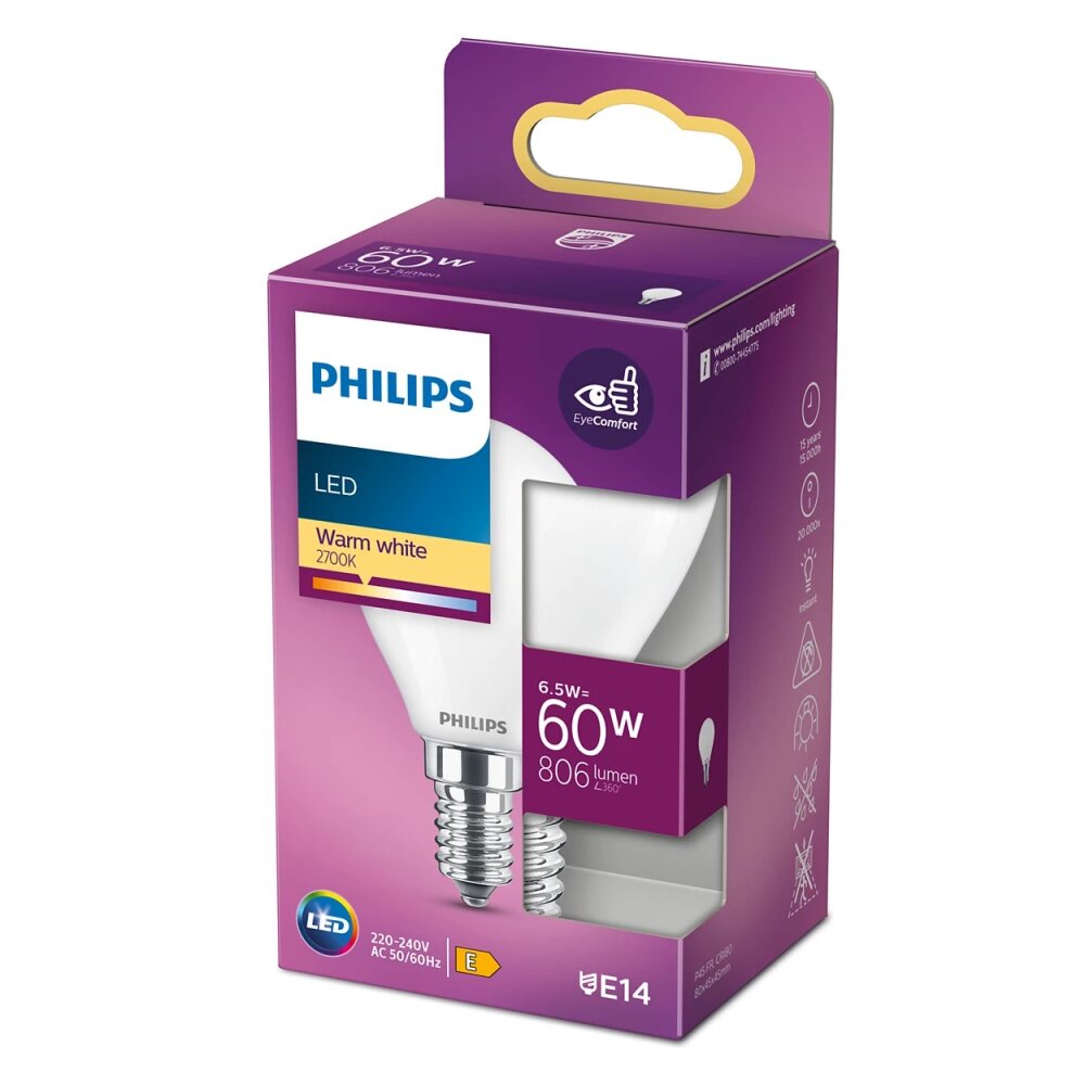 Philips LED E14 6,5 Watt 2700 Kelvin 806 Lumen main product photo