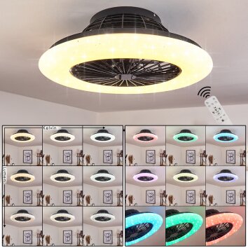 Pireaus ventilatore da soffitto LED Nero, 1-Luce, Telecomando, Cambia colore