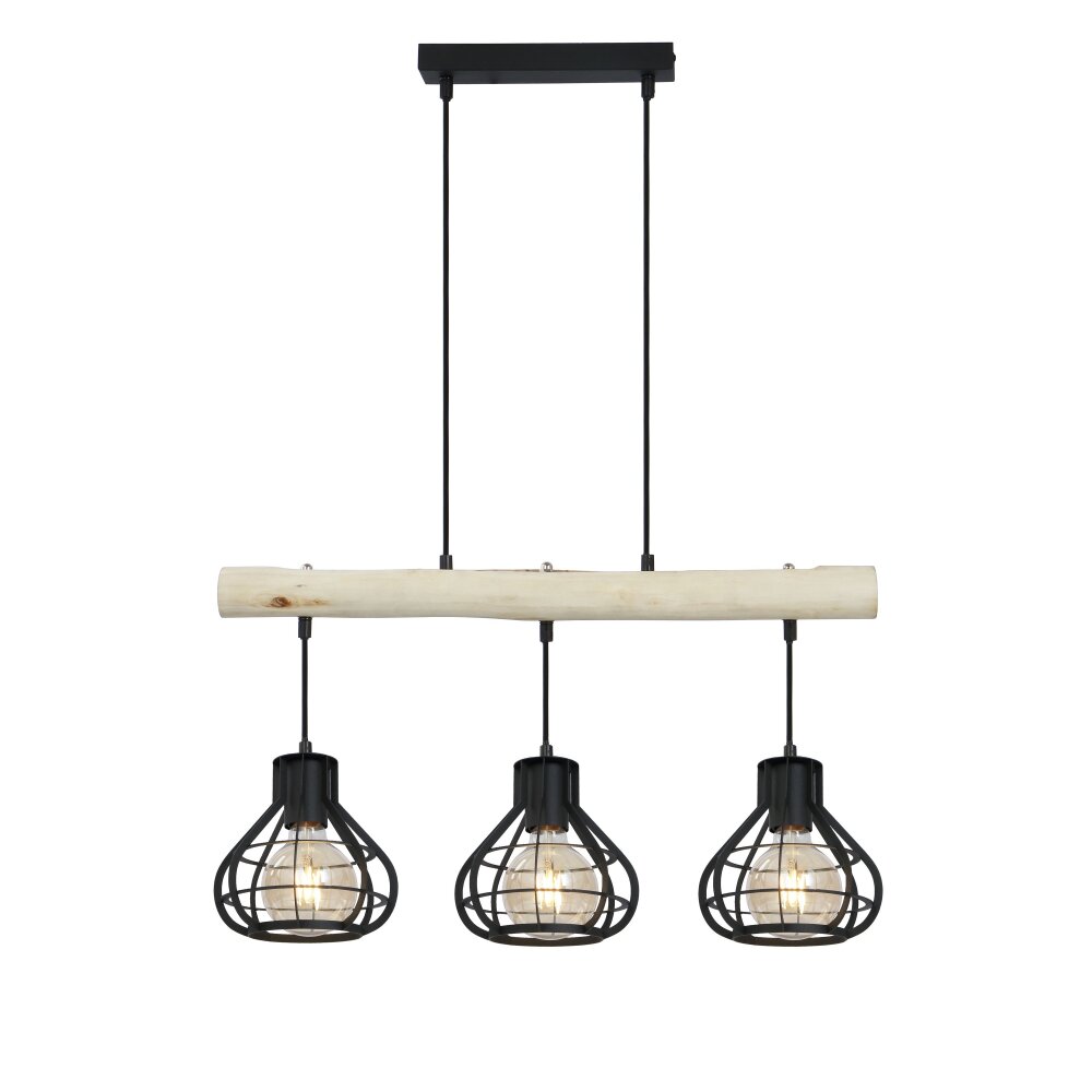 Globo CLASTRA Lampadario a sospensione Legno chiaro, Nero, 3-Luci main product photo