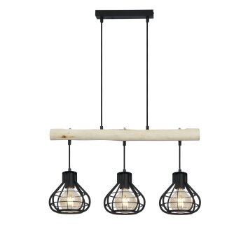 Globo CLASTRA Lampadario a sospensione Legno chiaro, Nero, 3-Luci