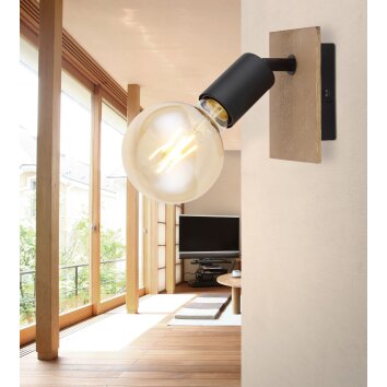 Globo MARTHA Applique Legno chiaro, Nero, 1-Luce