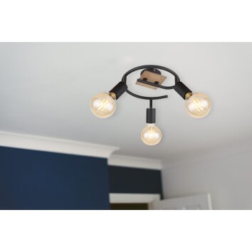 Globo MARTHA Plafoniera Legno chiaro, Nero, 3-Luci