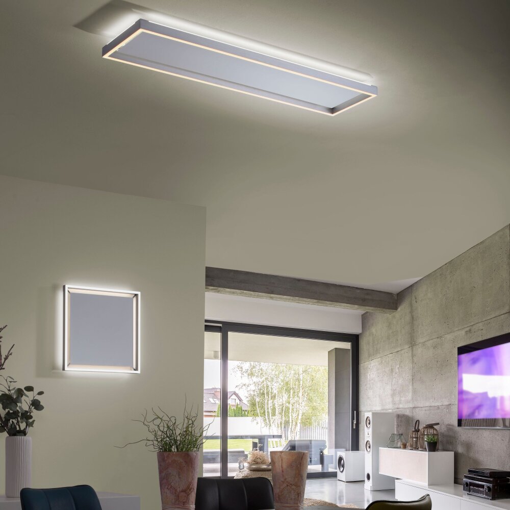 Paul-Neuhaus Q-KAAN Plafoniera LED Acciaio satinato, 2-Luci, Telecomando main product photo