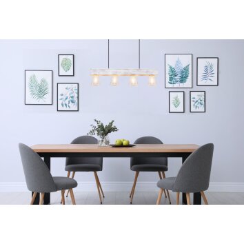 Globo CHARLY Lampadario a sospensione Legno chiaro, 4-Luci