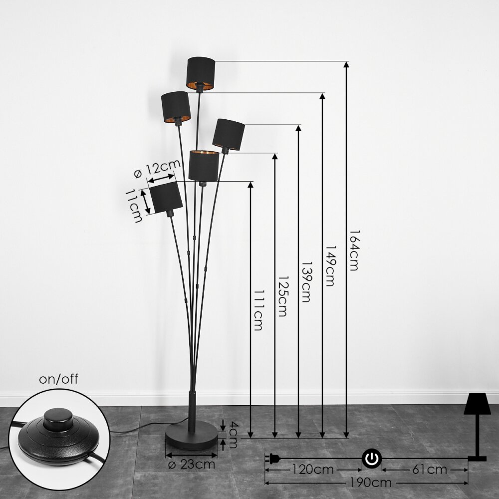 Alsen Lampada da terra Nero, 5-Luci