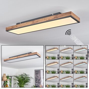 Salmi Plafoniera LED Marrone, Aspetto del legno, Nero, 1-Luce, Telecomando