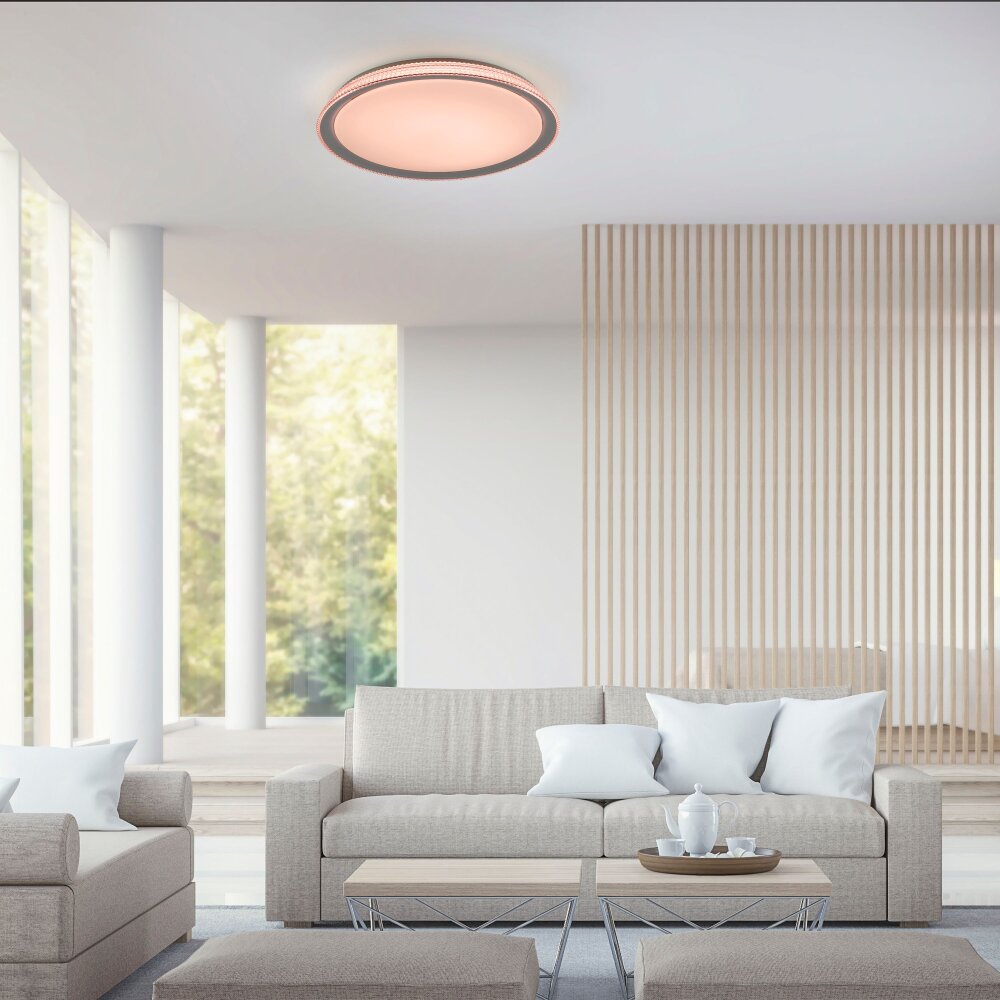 Leuchten-Direkt LOLAsmart-KARI Plafoniera LED Argento, 1-Luce, Telecomando, Cambia colore main product photo