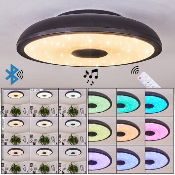 Vully Plafoniera LED Nero, 1-Luce, Telecomando, Cambia colore