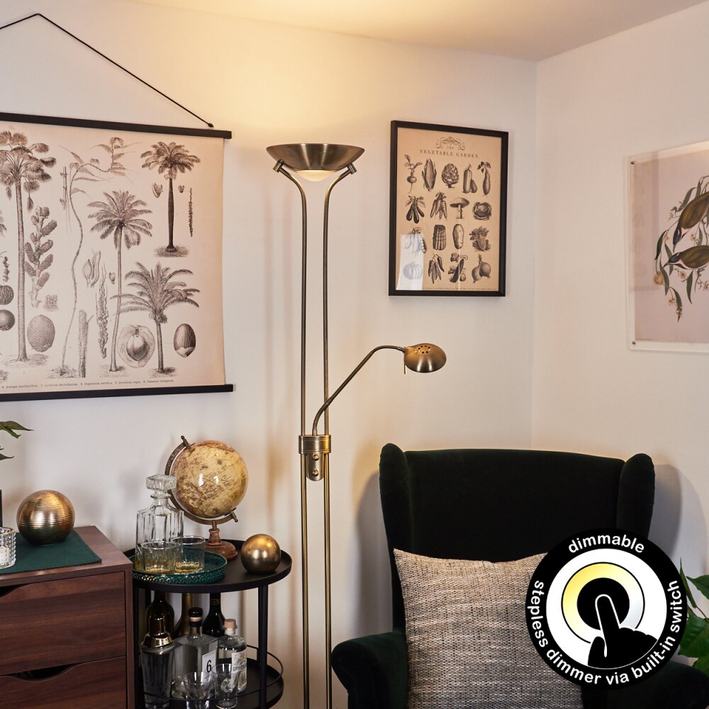 Rom Lampada da terra LED Ottone antico, 2-Luci main product photo