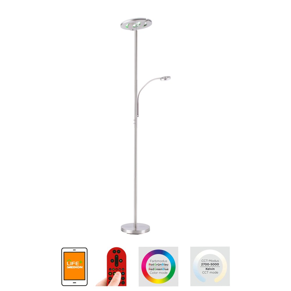 Leuchten-Direkt LOLAsmart-ROCCO Lampada da terra LED Acciaio satinato, 1-Luce, Telecomando main product photo