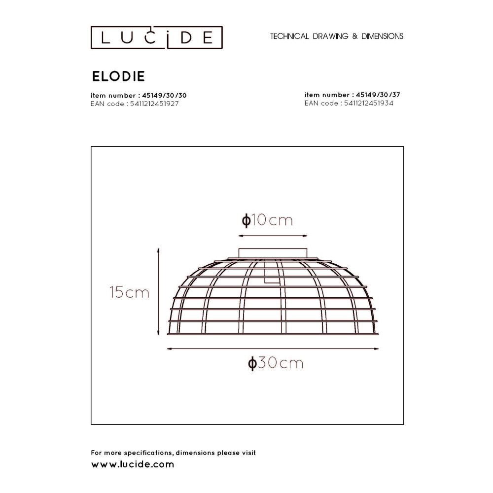 Lucide ELODIE Plafoniera Blu, 1-Luce