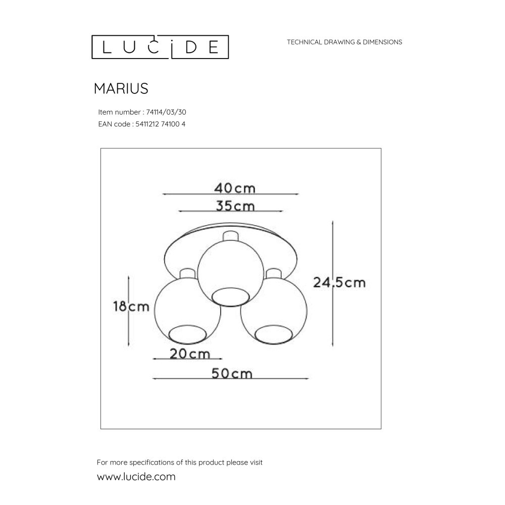 Lucide MARIUS Plafoniera Nero, 3-Luci